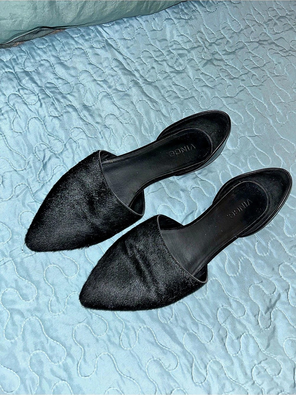 Vince Nina Calf Hair D'Orsay Flats Black Mule Flats 8.5M